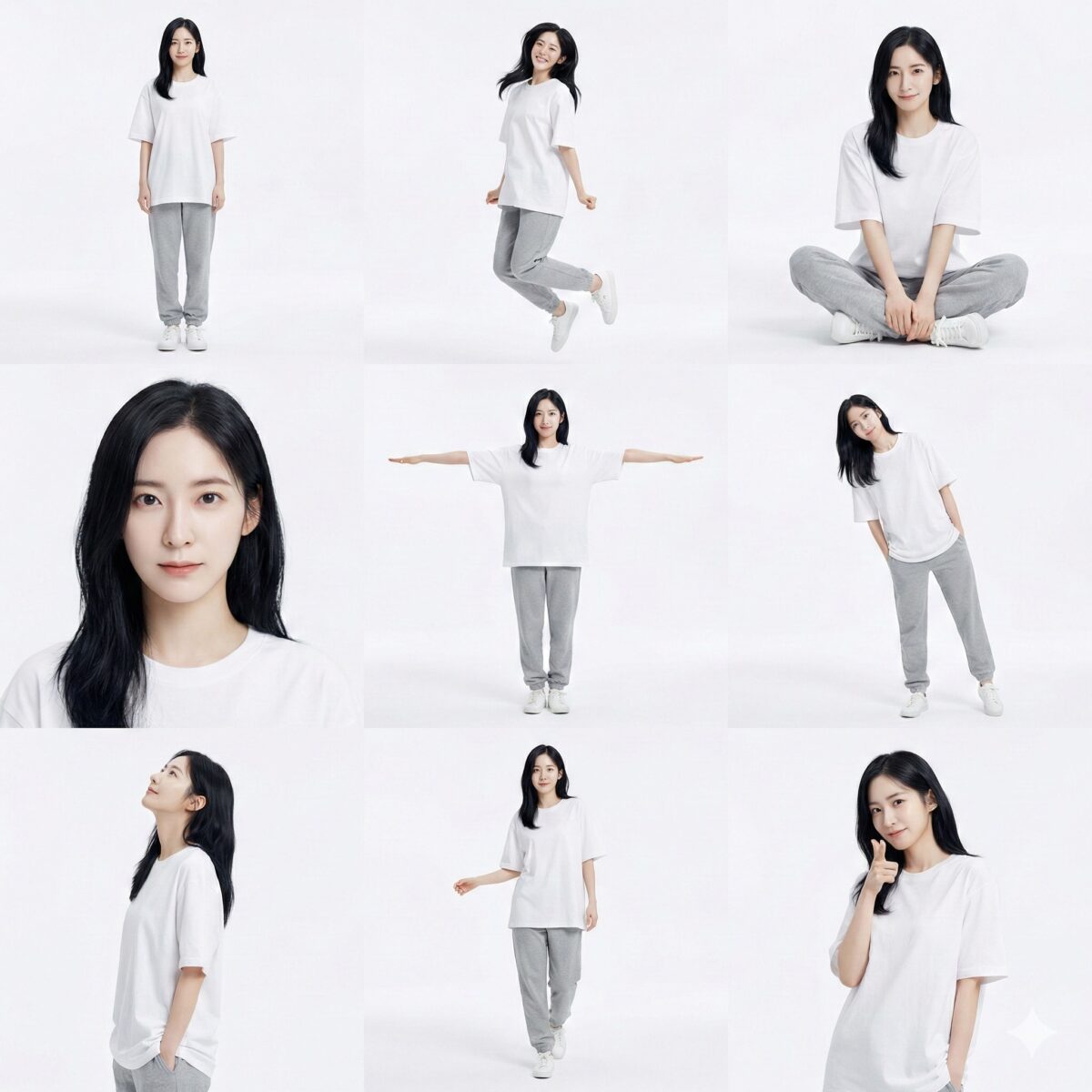 Nanobanana模型生成 极简白棚九宫格清新人像 - AI绘画提示词参考