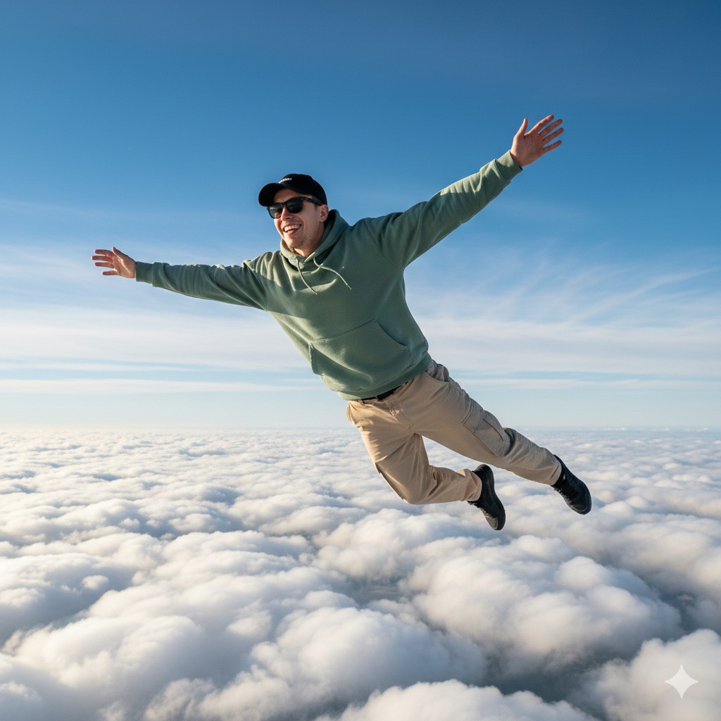 Nanobanana模型生成 云上自由飞翔少年 - AI绘画提示词参考