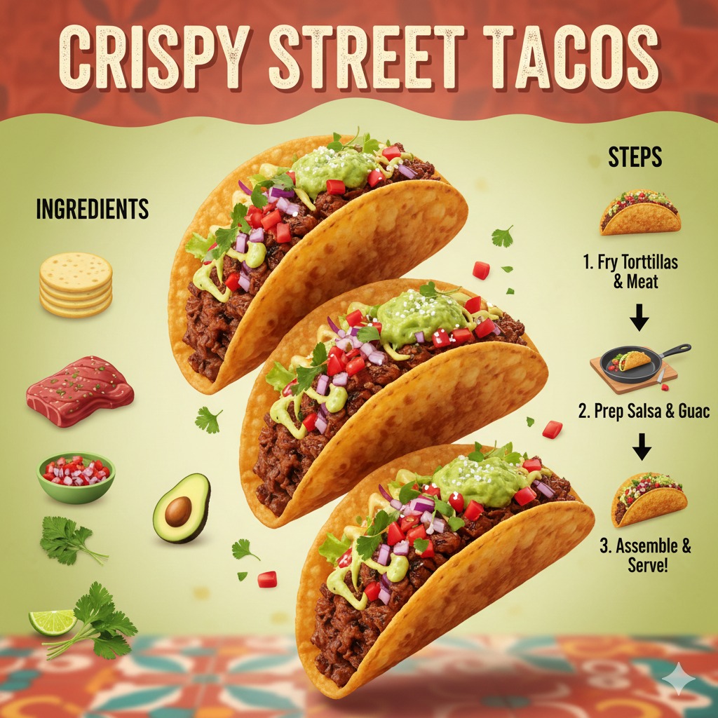 Nanobanana模型生成 爆款街头酥脆塔可食谱图 - AI绘画提示词参考