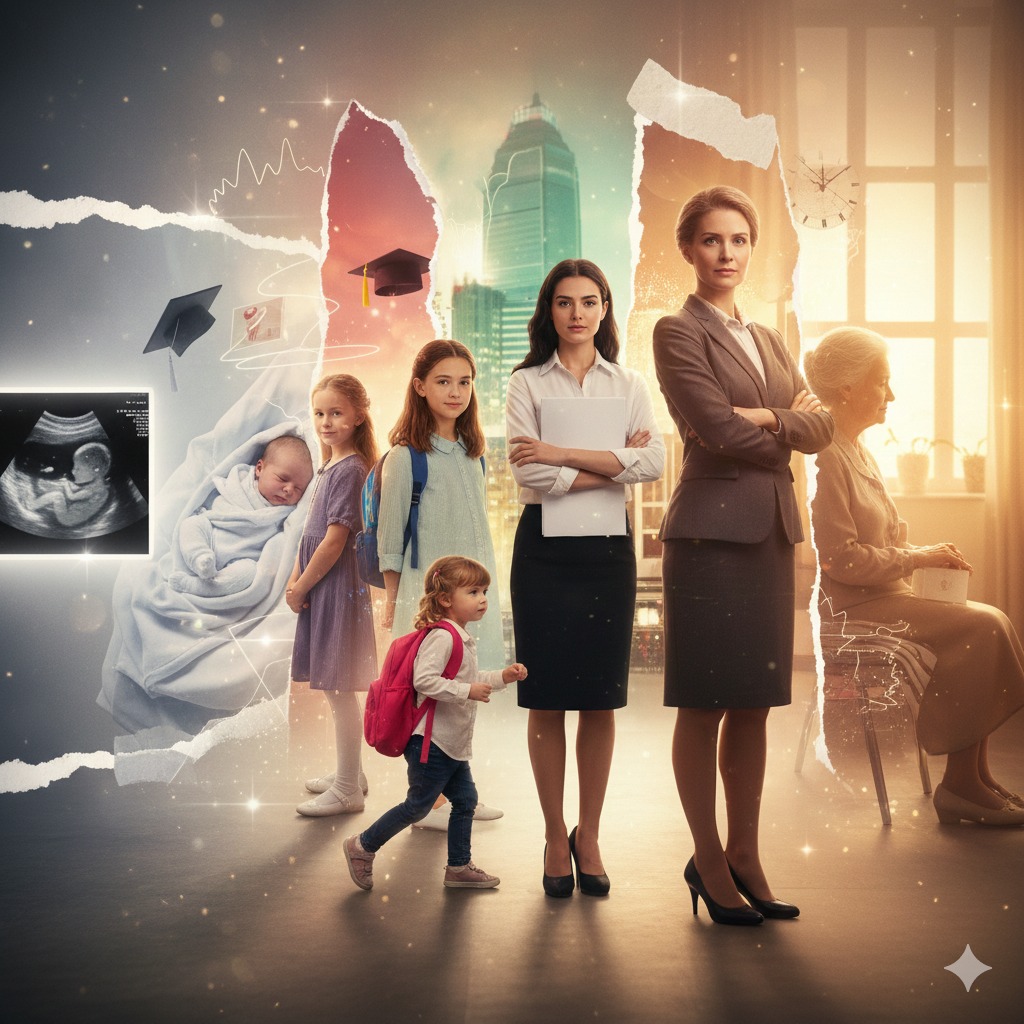 Nanobanana模型生成 女性一生电影拼贴 - AI绘画提示词参考