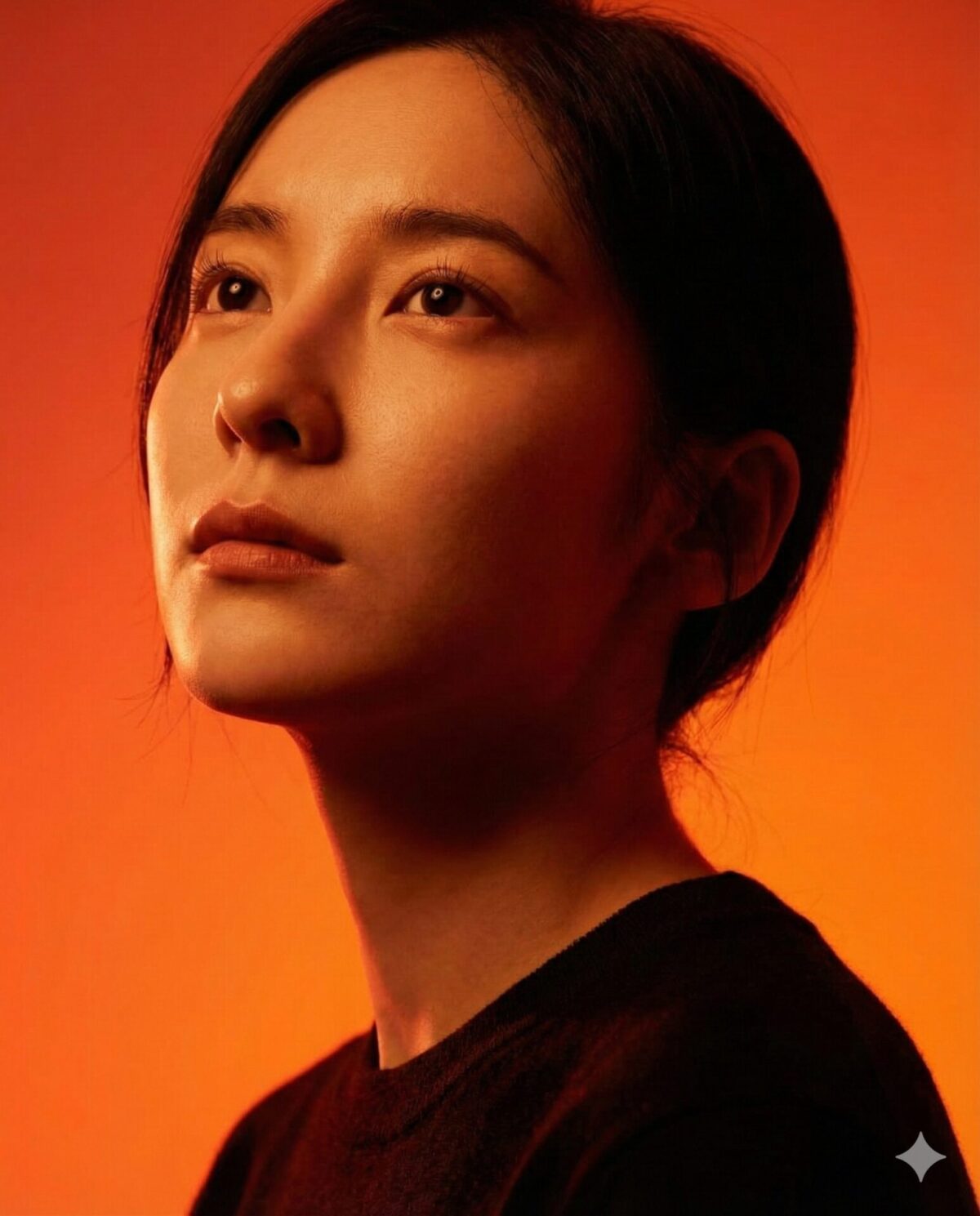 Nanobanana模型生成 橙红影棚特写 - AI绘画提示词参考