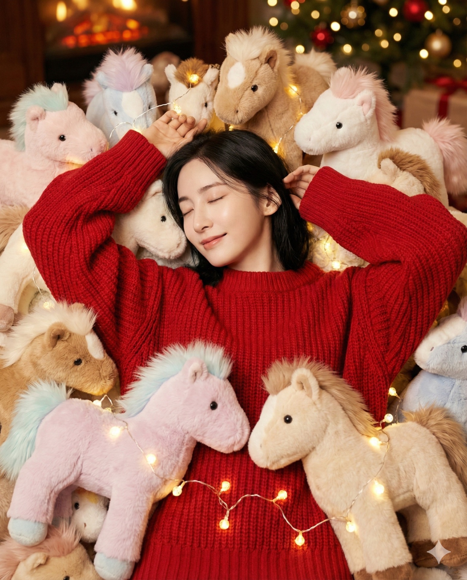 Nanobanana模型生成 暖绒红衣猫咪治愈写真 - AI绘画提示词参考