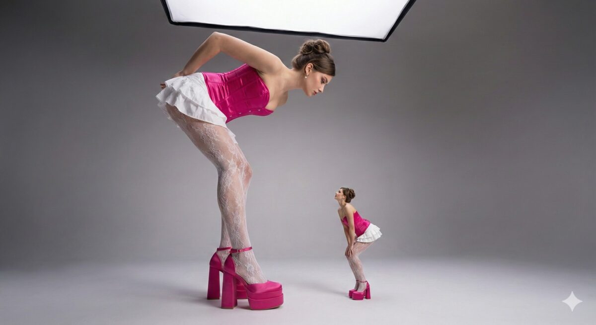 Nanobanana模型生成 芭比粉巨人娃娃视差术 - AI绘画提示词参考