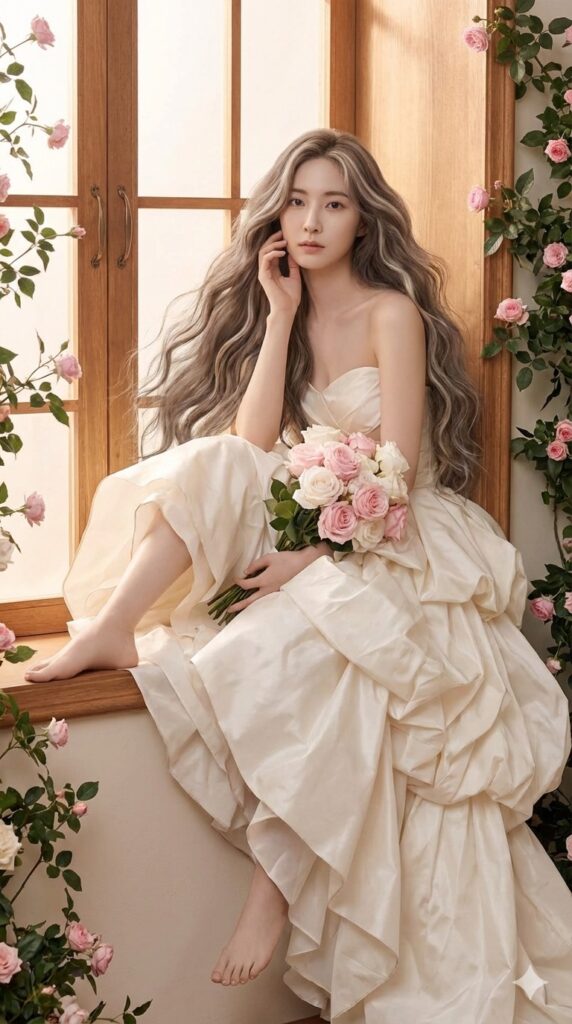 Nanobanana模型生成 少女窗边花语浪漫 - AI绘画提示词参考