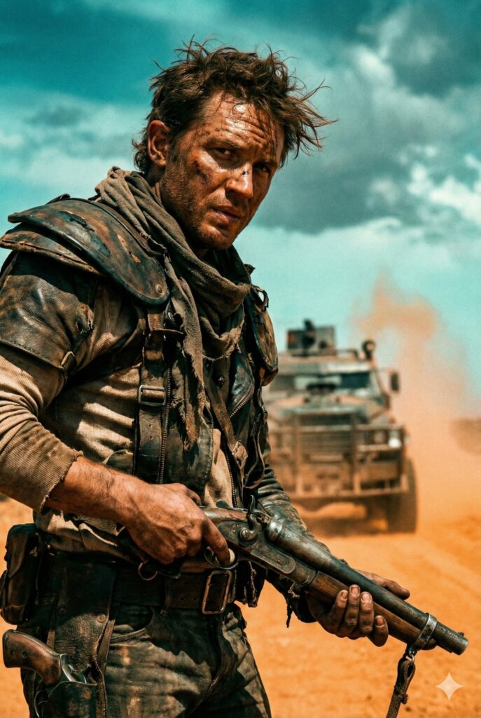 Nanobanana模型生成 末日狂沙持枪硬汉 - AI绘画提示词参考