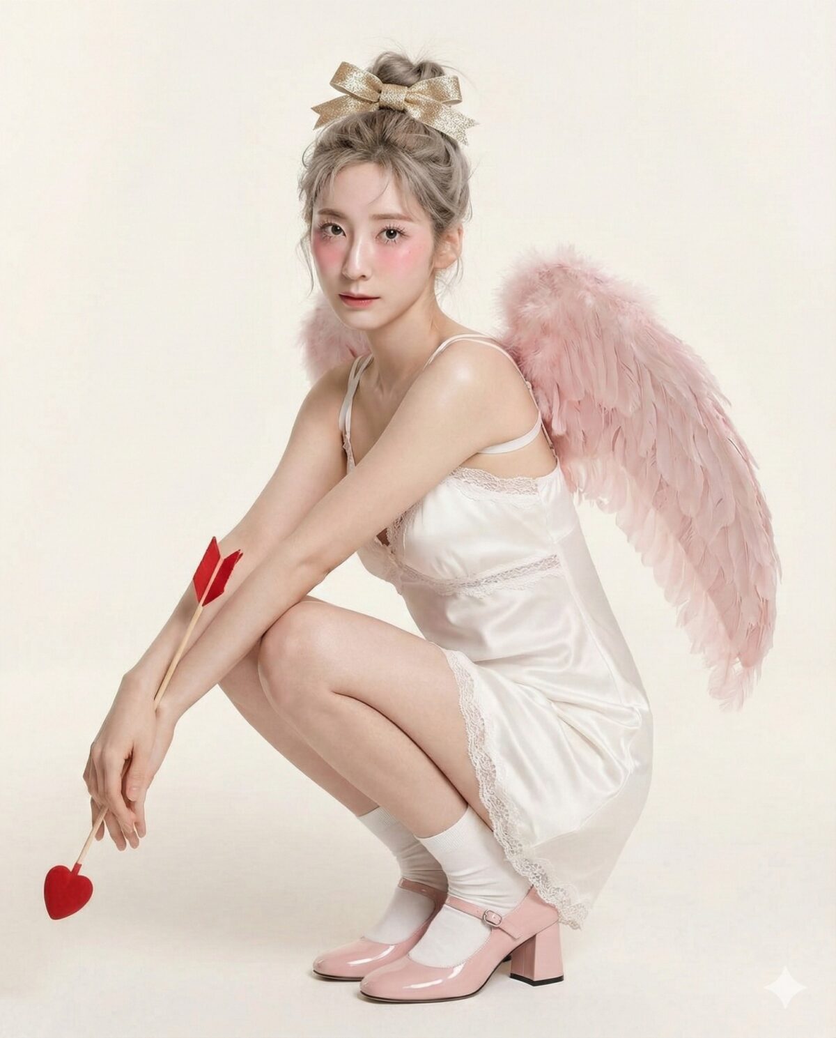 Nanobanana模型生成 梦幻粉色丘比特少女写真 - AI绘画提示词参考