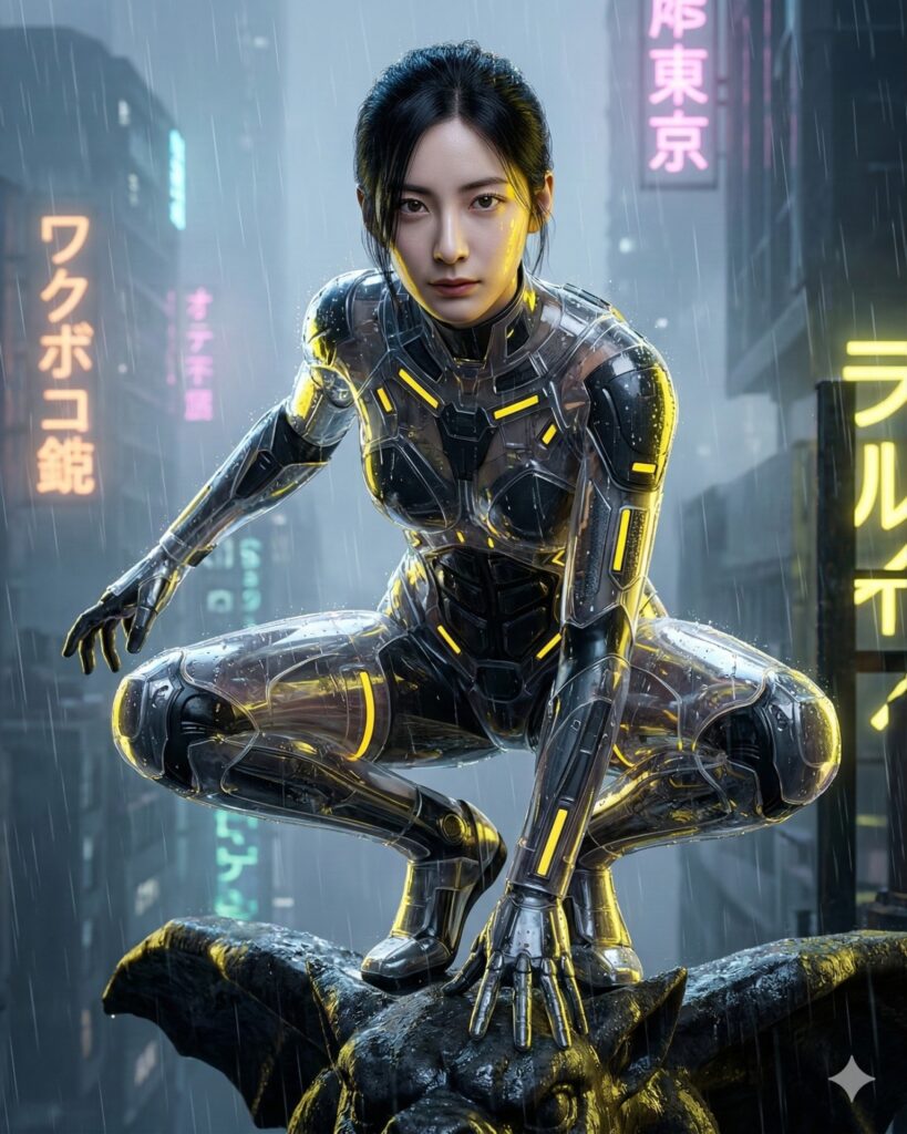 Nanobanana模型生成 雨夜新东京的霓虹蜘蛛女侠 - AI绘画提示词参考