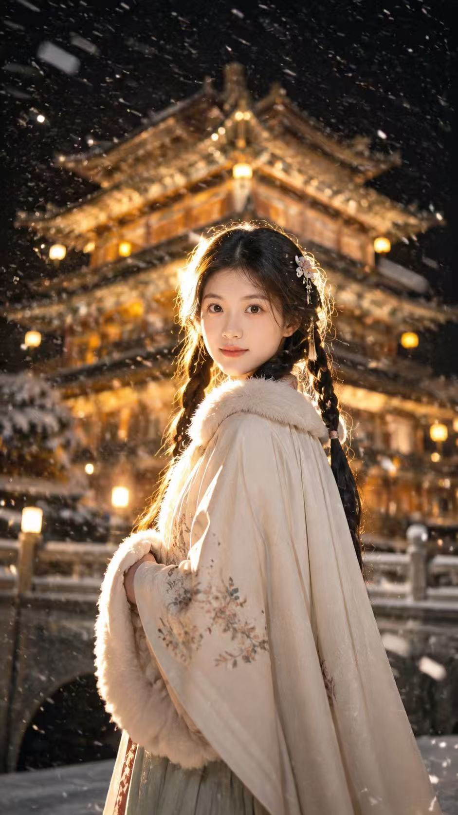 Nanobanana Pro 生成 东亚古风雪夜电影感唯美人像 - AI绘画提示词