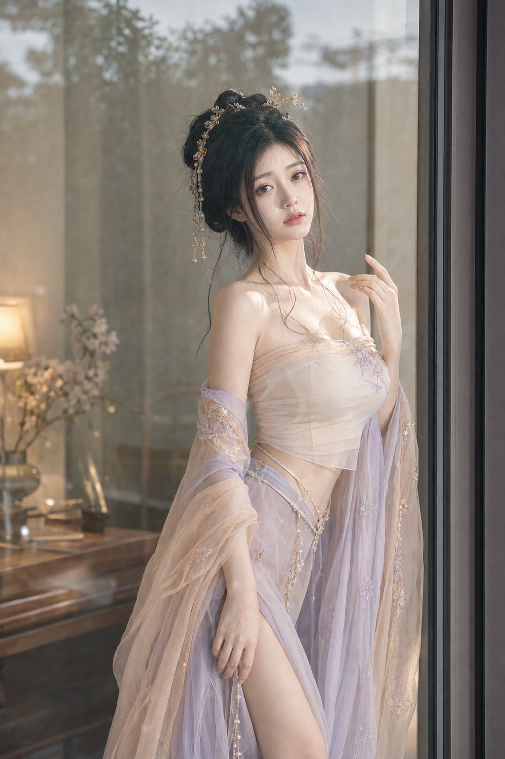 Nanobanana Pro 生成 玻璃叠影夏日古风女性写真 - AI绘画提示词