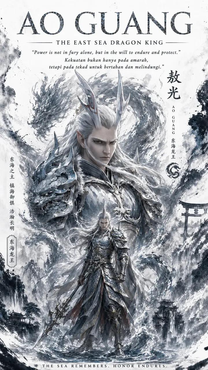 Nanobanana Pro 生成 西海龙王敖润史诗奇幻书籍封面 - AI绘画提示词