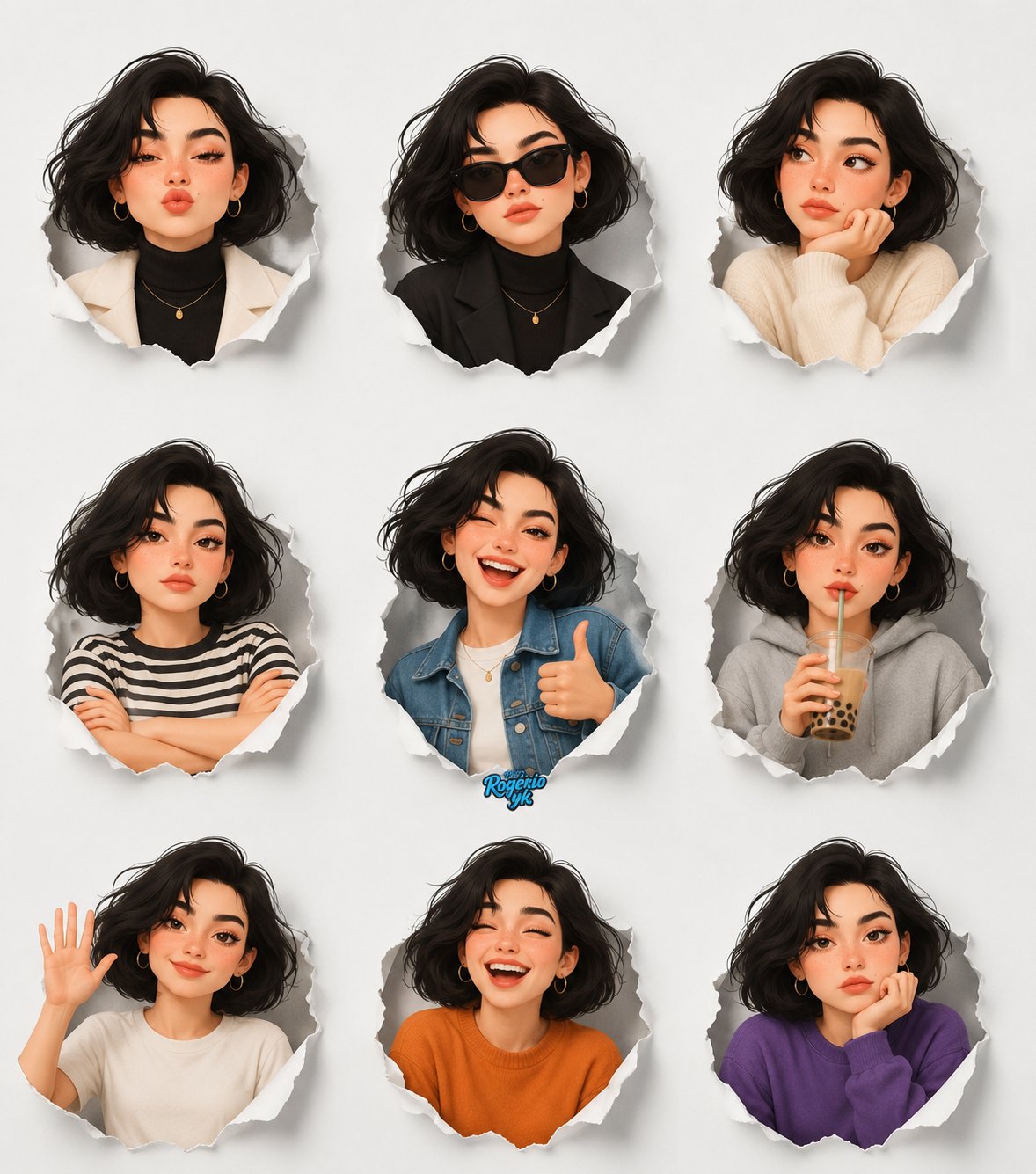 Nanobanana Pro 生成 3D可爱女孩皮克斯风格贴纸包 - AI绘画提示词