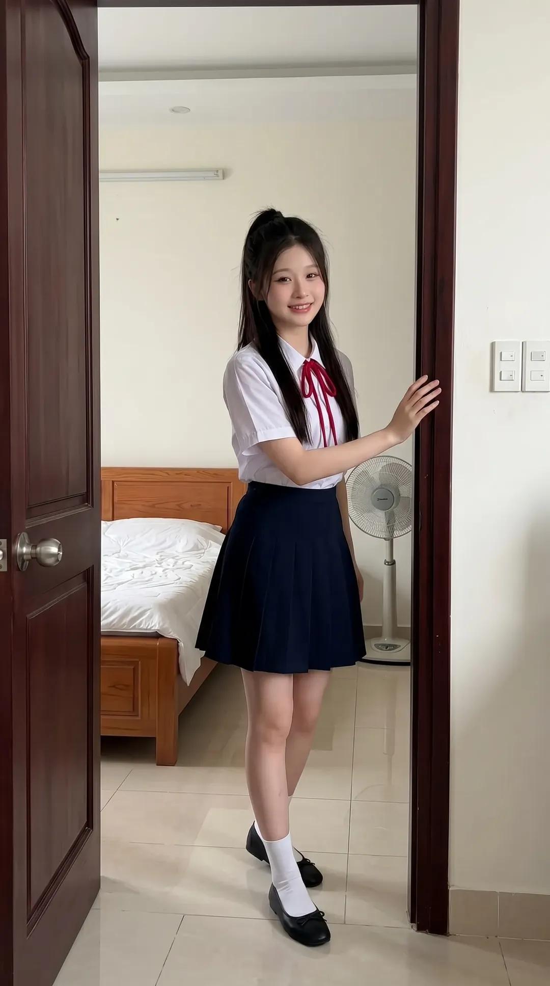 Nanobanana Pro 生成 越南卧室东亚女学生智能手机纪实摄影 - AI绘画提示词