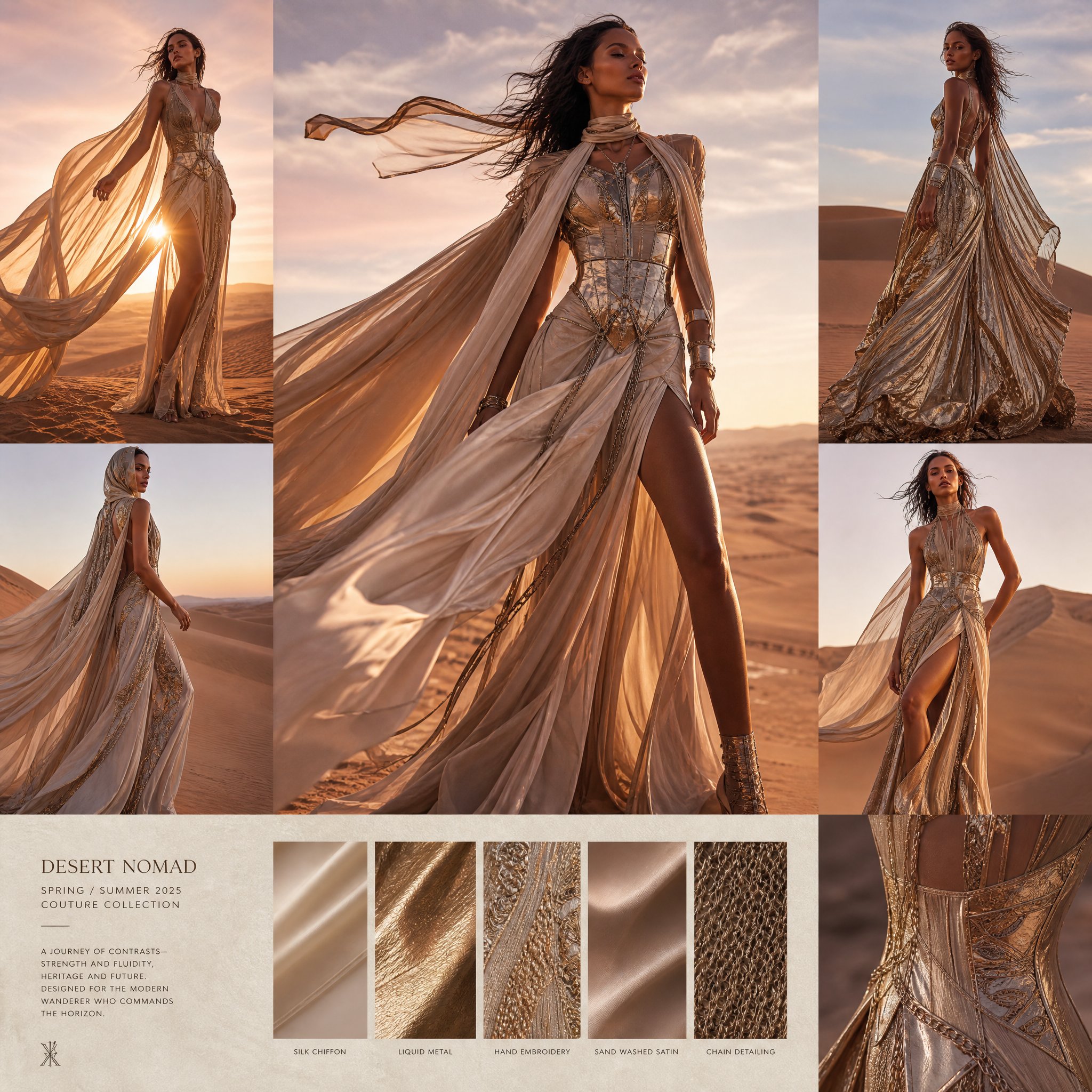Cinematic Desert Vogue Adventurer Character Design Board | 电影感沙漠时尚超模冒险家设计板 2 Nanobanana Pro 生成 电影感沙漠时尚超模冒险家设计板 - AI绘画提示词