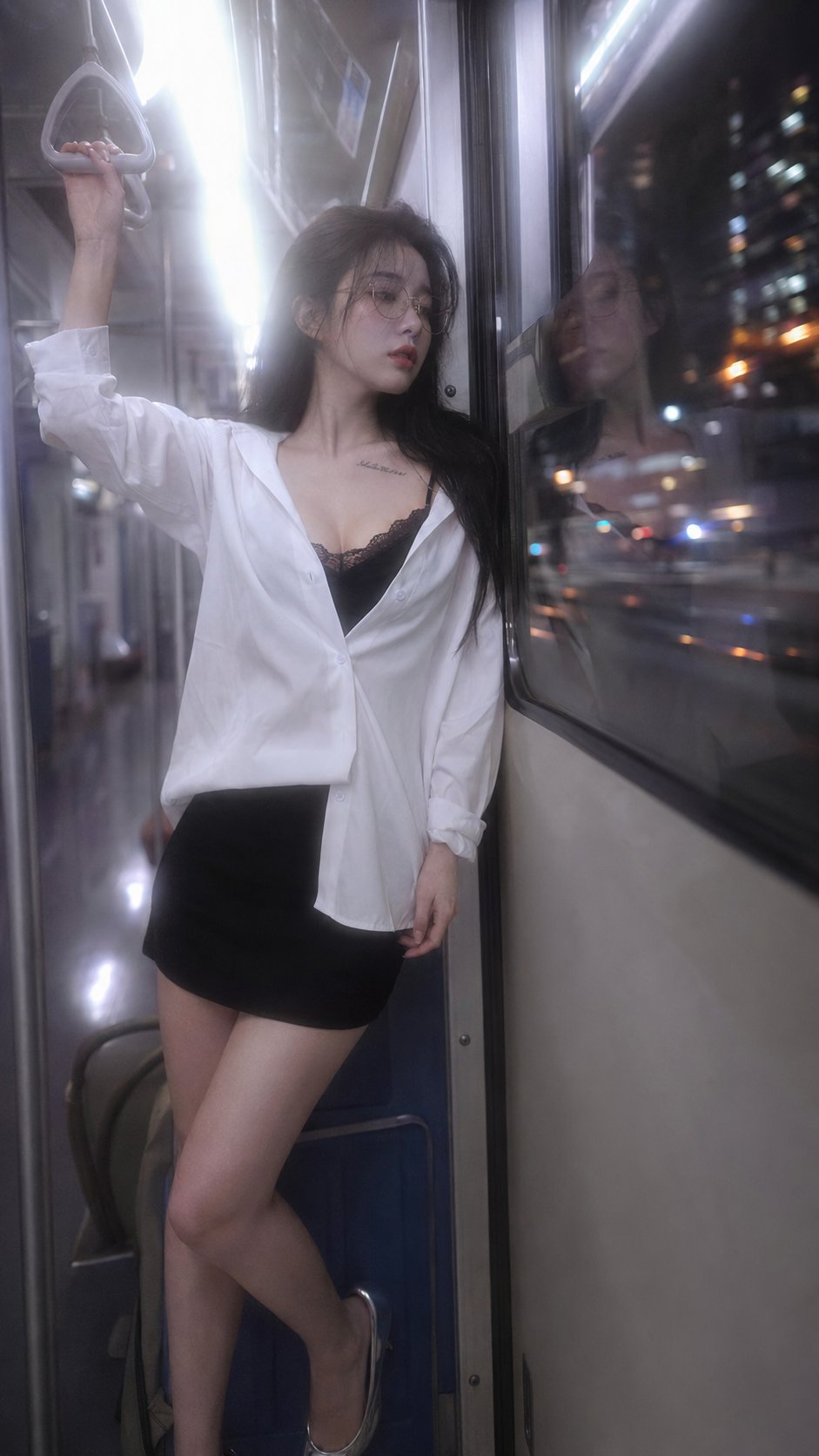 Nanobanana Pro 生成 日系写真深夜末班车中国网红少女 - AI绘画提示词