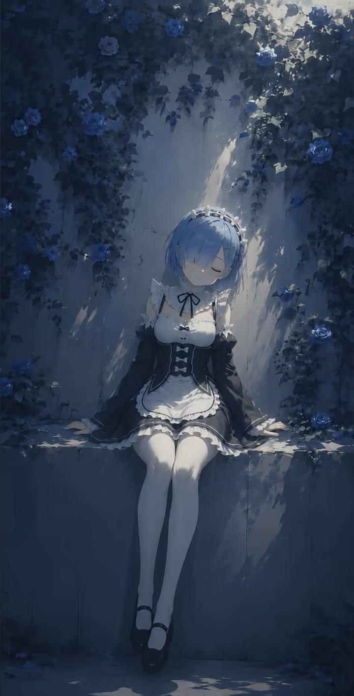 Nanobanana Pro 生成 长银发紫眸忧郁动漫少女石凳背景 - AI绘画提示词