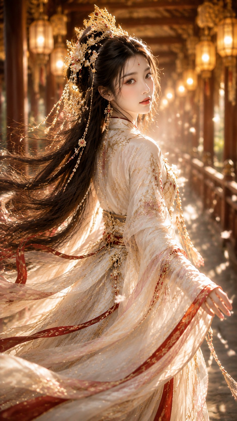 Nanobanana Pro 生成 唐风仙侠白衣少女回眸写真 - AI绘画提示词