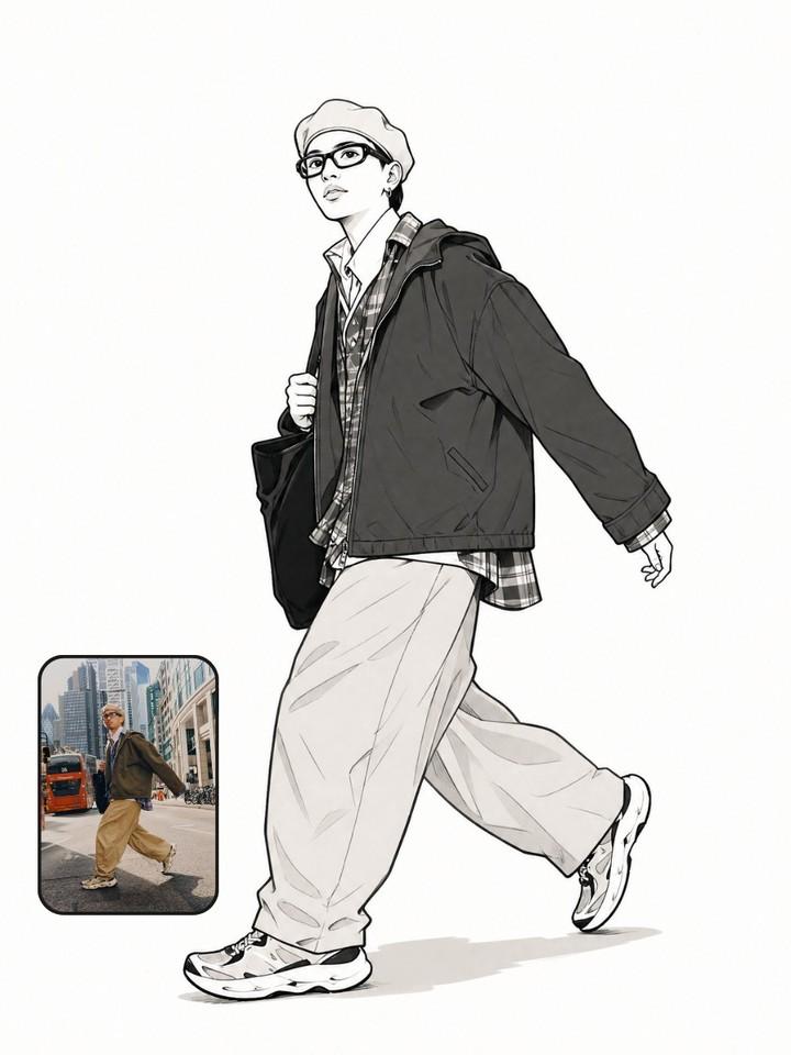 Nanobanana Pro 生成 黑白漫画线稿风格全身人像设计 - AI绘画提示词