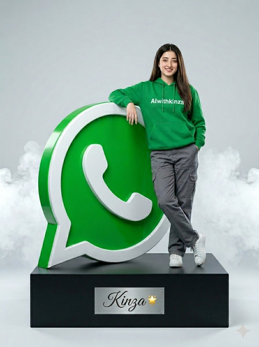 Nanobanana Pro 生成 绿色卫衣女性与巨型WhatsApp标志超写实人像 - AI绘画提示词