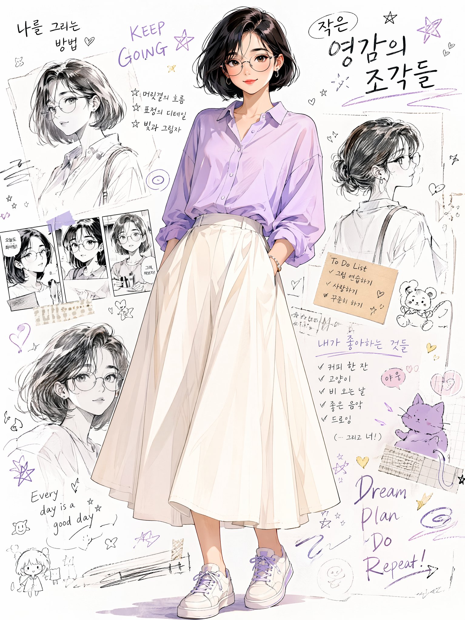 Semi Realistic Anime Korean Woman Fashion Illustration | 现代韩系动漫时尚插画拼贴背景 2 Nanobanana Pro 生成 现代韩系动漫时尚插画拼贴背景 - AI绘画提示词