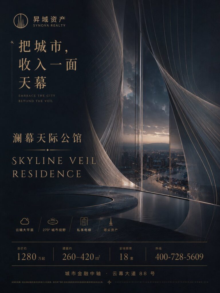 Nanobanana Pro 生成 暗黑奢华高端地产杂志感艺术海报 - AI绘画提示词