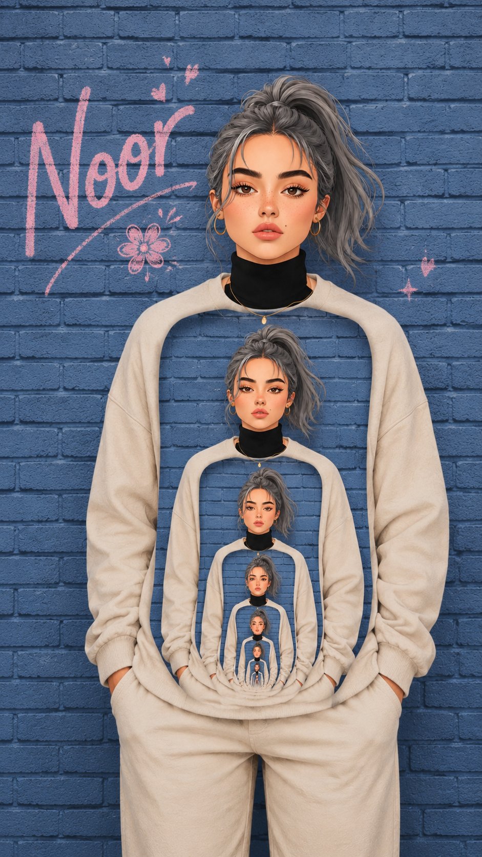 Nanobanana Pro 生成 超现实无限框架递归少女肖像 - AI绘画提示词