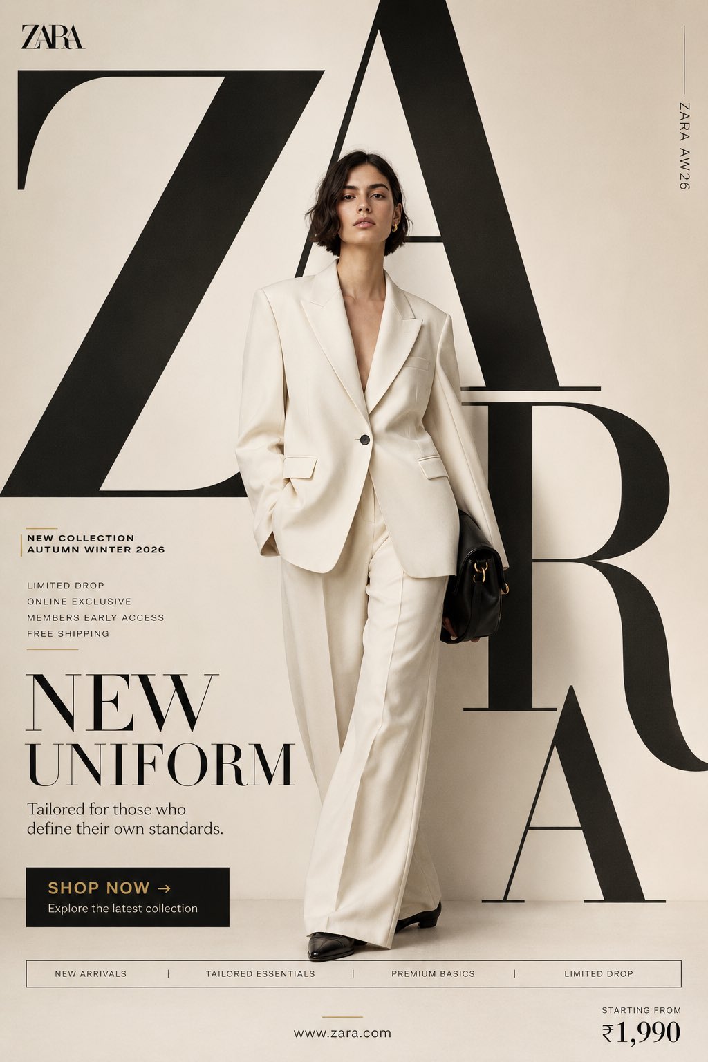 Zara New Uniform Premium Fashion Smm Poster Prompt | ZARA时尚平面宣传海报排版设计 2 Nanobanana Pro 生成 ZARA时尚平面宣传海报排版设计 - AI绘画提示词