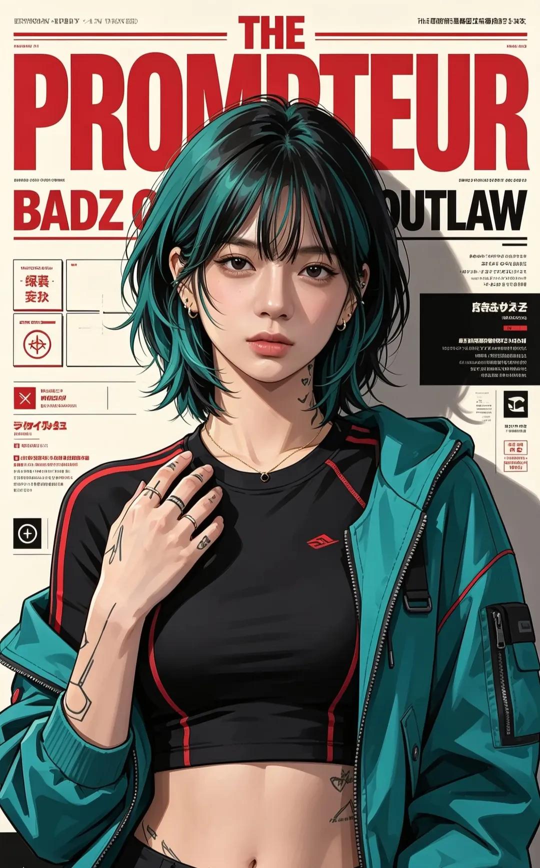 Nanobanana Pro 生成 赛博朋克风时尚杂志封面女性插画 - AI绘画提示词