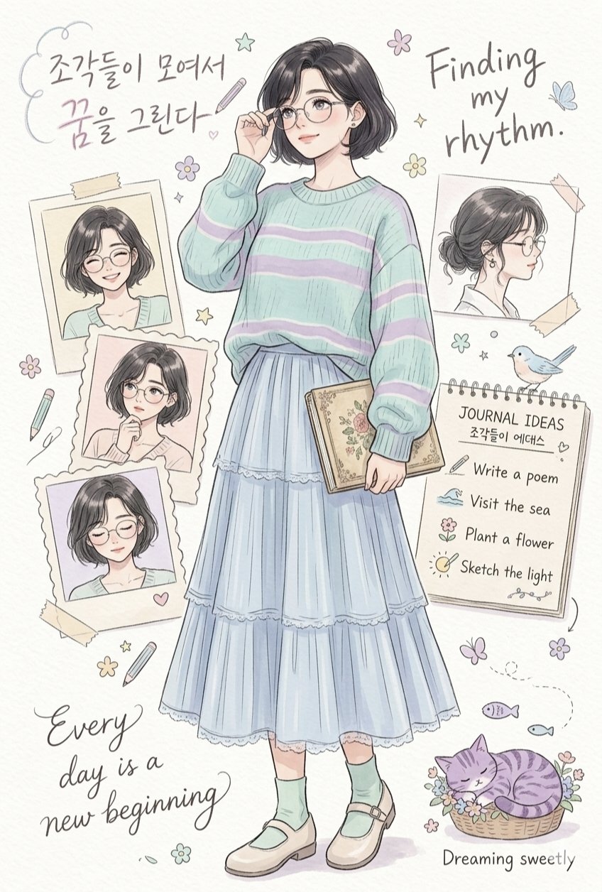 Nanobanana Pro 生成 唯美动漫风女孩创意手账插画 - AI绘画提示词