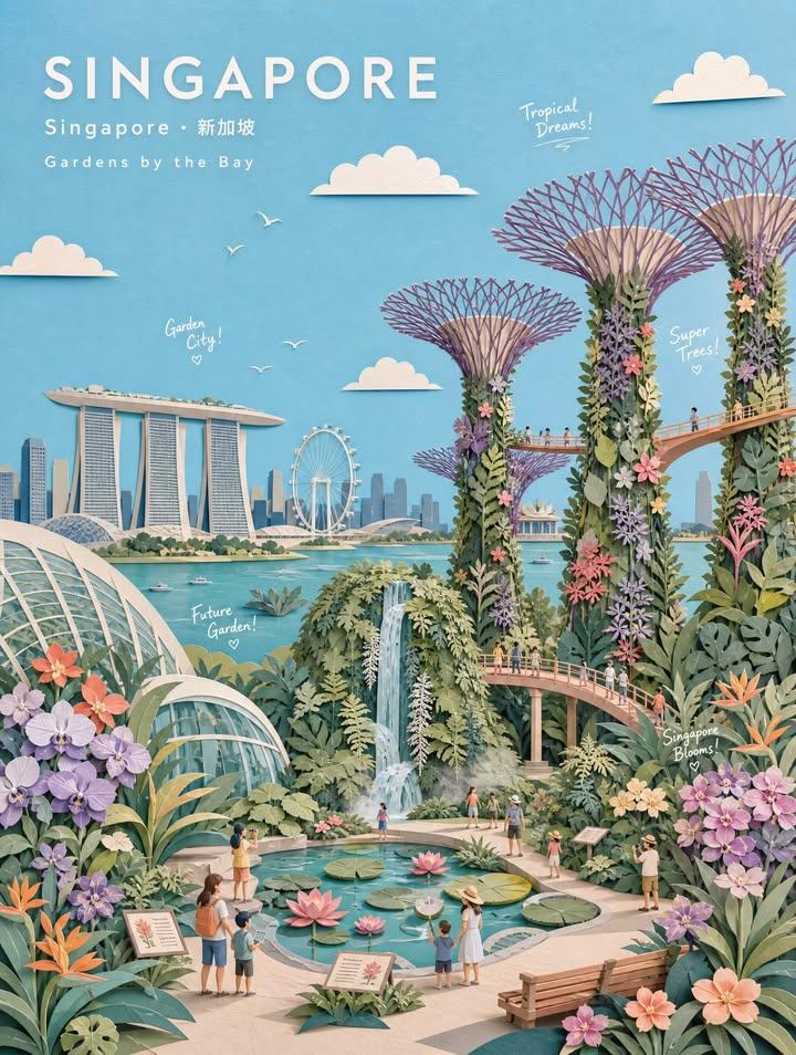 Nanobanana Pro 生成 3D手工纸雕植物旅行海报 - AI绘画提示词