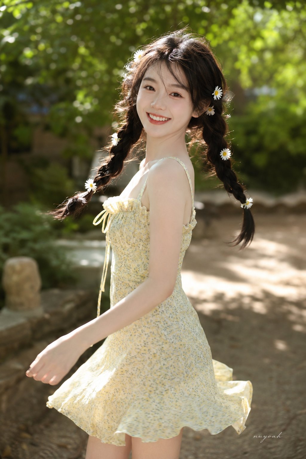 Nanobanana Pro 生成 户外夏日中国少女清新氛围写真 - AI绘画提示词