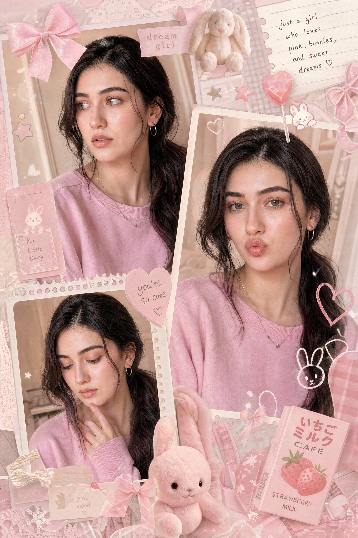 Dreamy Pastel Pink Girl Collage Aesthetic | 梦幻粉色少女感多帧拼贴画 2 Nanobanana Pro 生成 梦幻粉色少女感多帧拼贴画 - AI绘画提示词