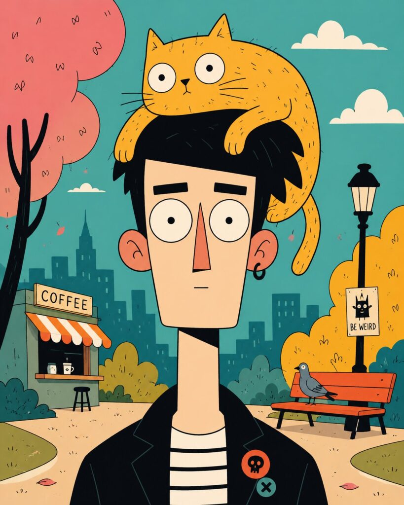 Quirky Flat Cartoon Portrait Animal Hat | 搞怪几何风格扁平卡通肖像海报 5 Nanobanana Pro 生成 搞怪几何风格扁平卡通肖像海报 - AI绘画提示词