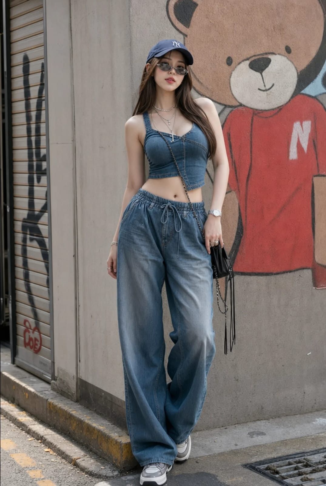Nanobanana Pro 生成 亚洲女性街头时尚牛仔写真 - AI绘画提示词
