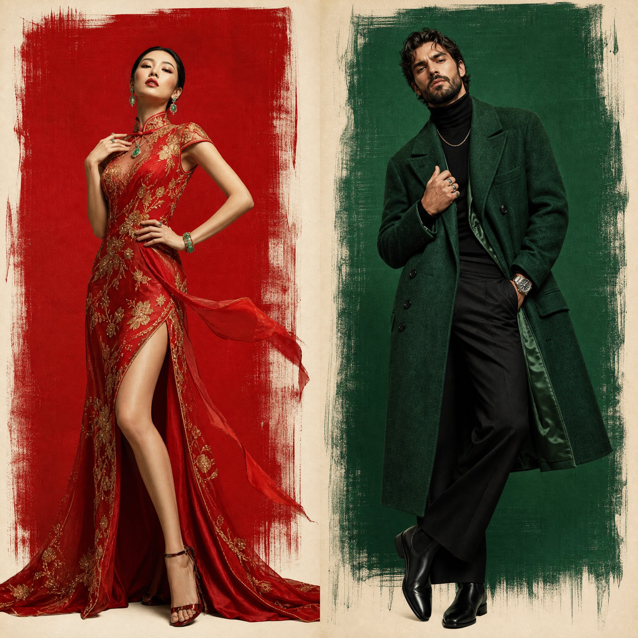 Red Green Contrast Couture Fashion Art | 红绿对比高级定制时尚艺术 2 Nanobanana Pro 生成 红绿对比高级定制时尚艺术 - AI绘画提示词