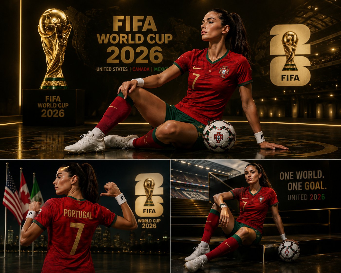 2026 Fifa World Cup Portugal Female Fan Poster Collage | 2026世界杯葡萄牙女球迷运动海报 2 Nanobanana Pro 生成 2026世界杯葡萄牙女球迷运动海报 - AI绘画提示词