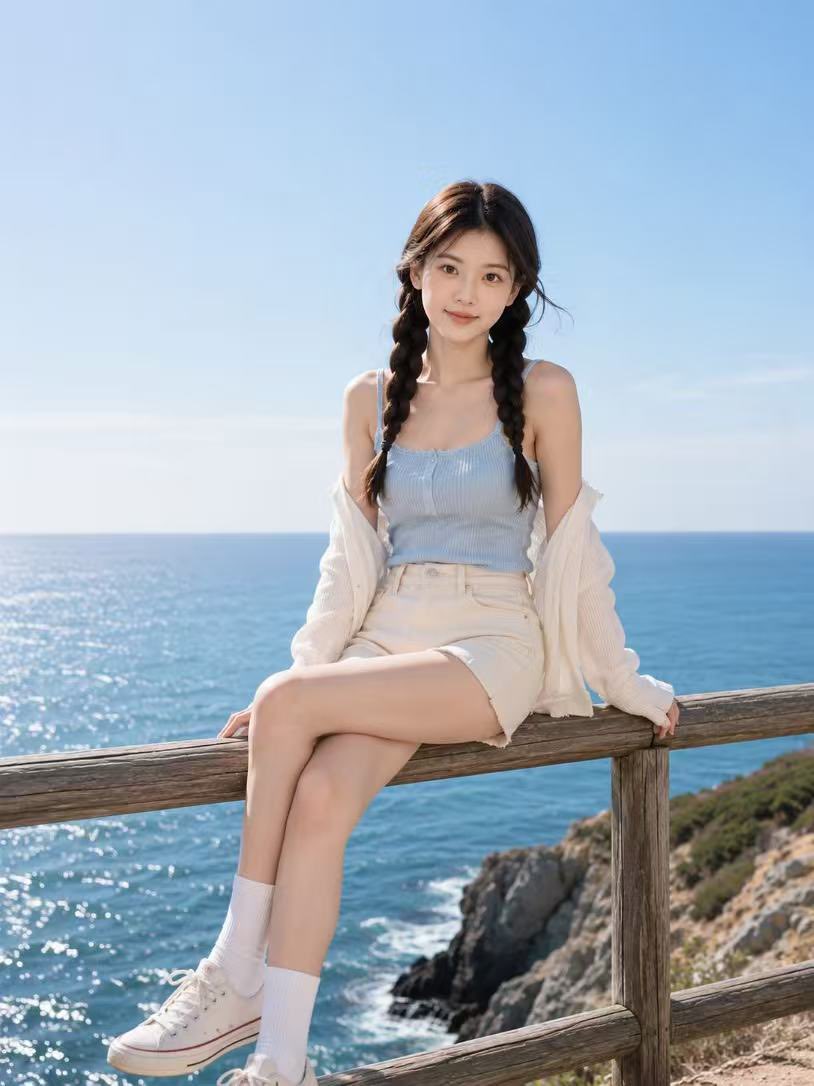 Cinematic Seaside Vacation Portrait Full Body | 真实人像海边度假风全身摄影 2 Nanobanana Pro 生成 真实人像海边度假风全身摄影 - AI绘画提示词