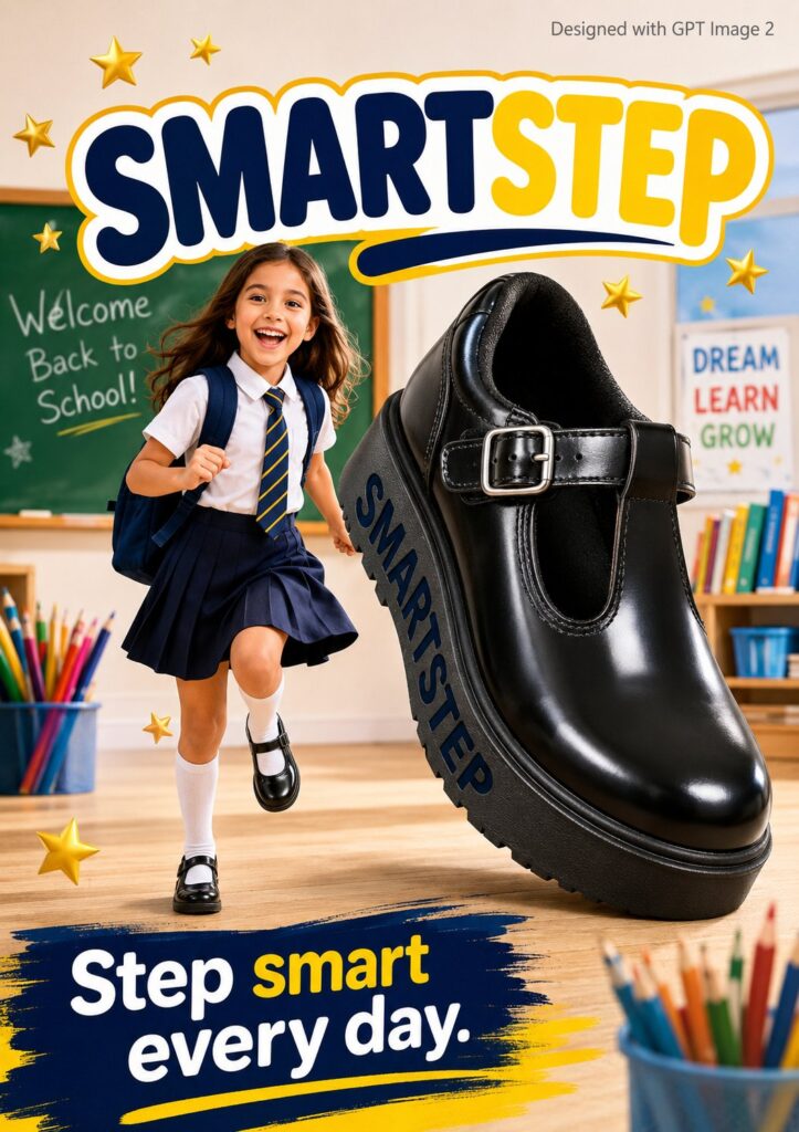 Back To School Advertisement Poster Girl Giant Shoe | 开学季广告海报女孩与巨型皮鞋 3 Nanobanana Pro 生成 开学季广告海报女孩与巨型皮鞋 - AI绘画提示词