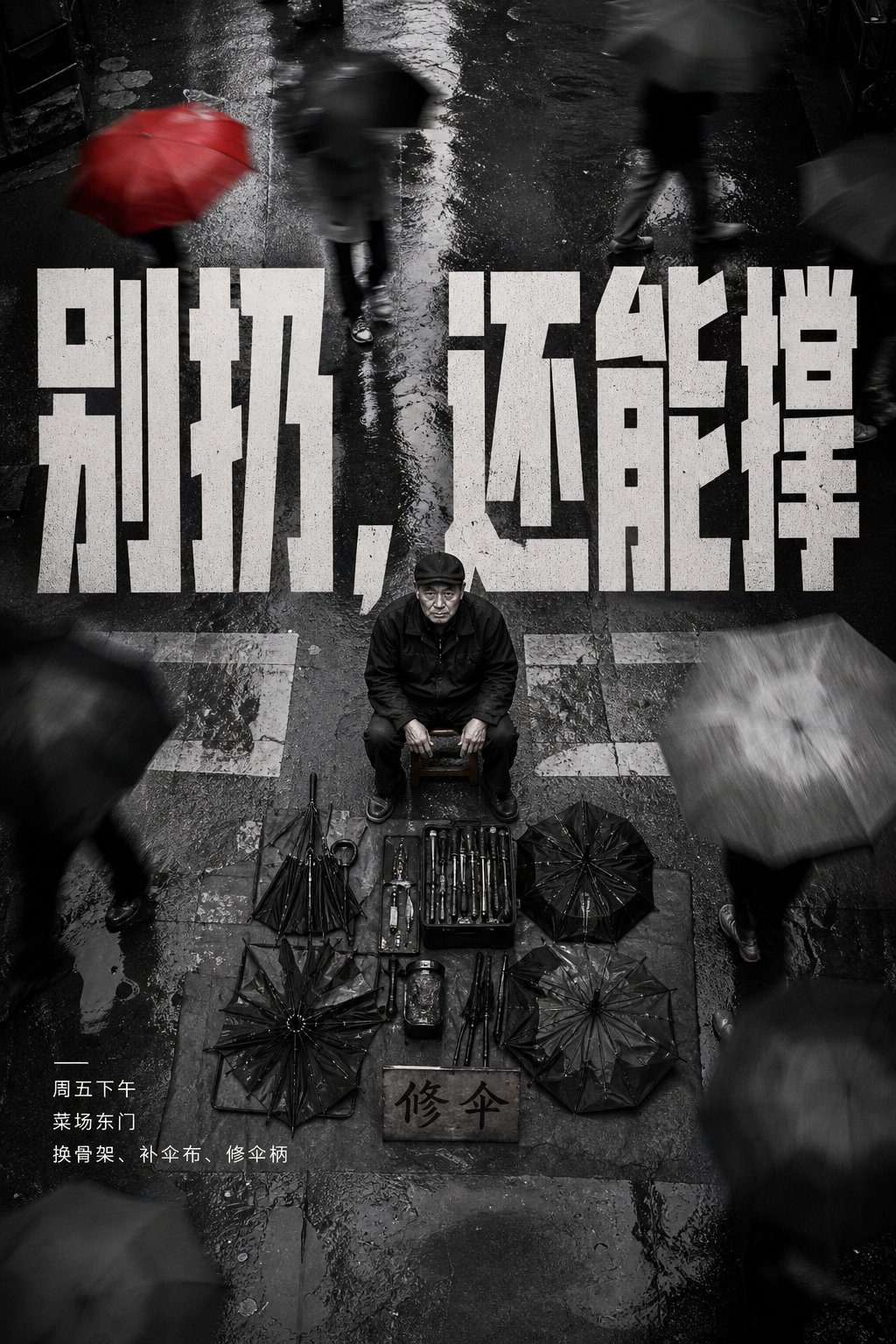 Nanobanana Pro 生成 俯视街头反差感发廊宣传海报 - AI绘画提示词
