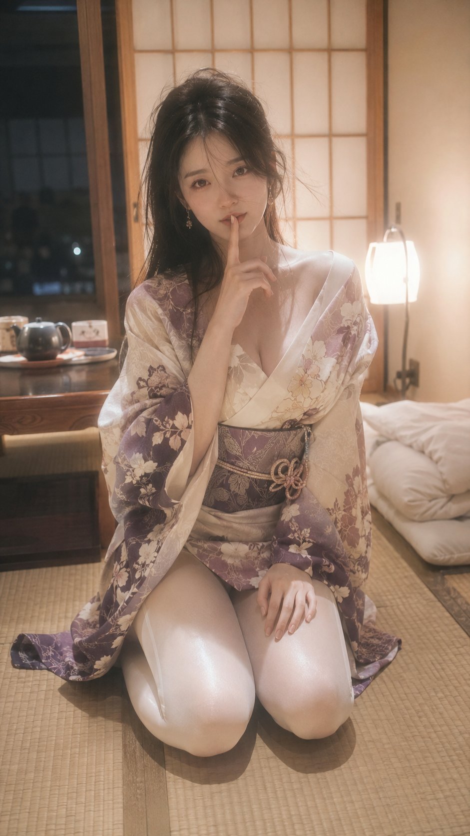 Nanobanana Pro 生成 和服少女榻榻米深夜写真肖像 - AI绘画提示词
