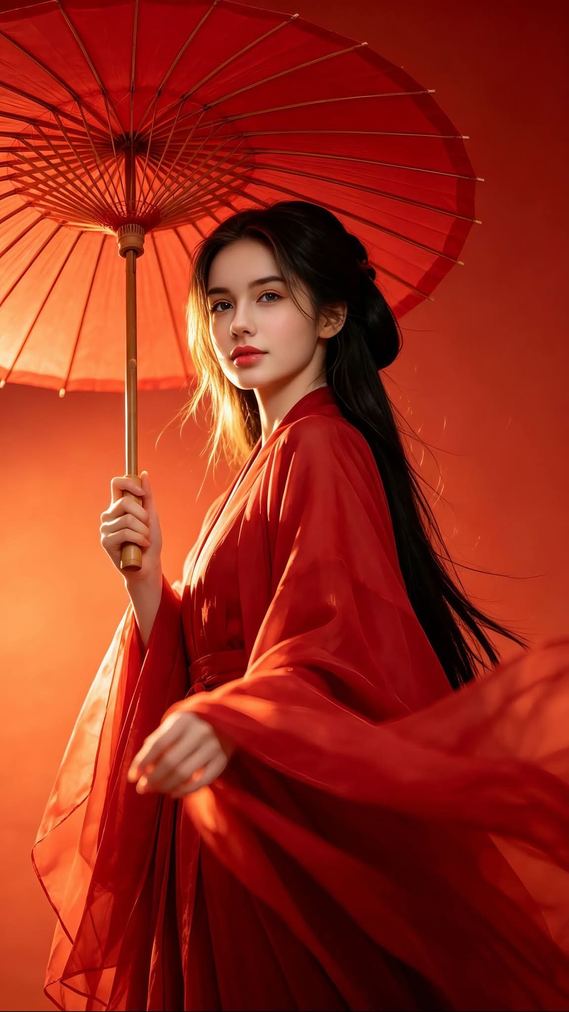 Nanobanana Pro 生成 超写实古典风红衣汉服美女人像 - AI绘画提示词