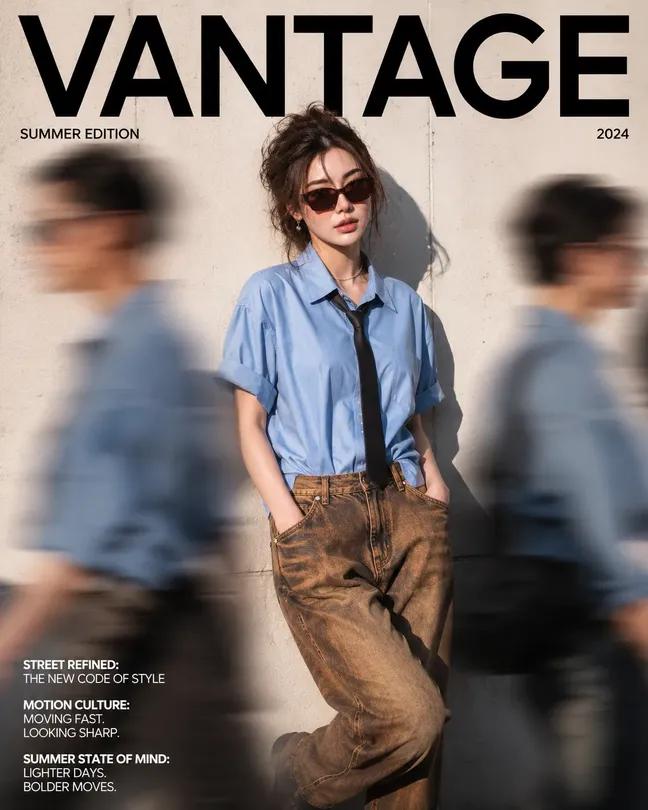 Vantage High End Fashion Magazine Cover Street Style | VANTAGE高端时尚杂志封面街头摄影 6 Nanobanana Pro 生成 VANTAGE高端时尚杂志封面街头摄影 - AI绘画提示词