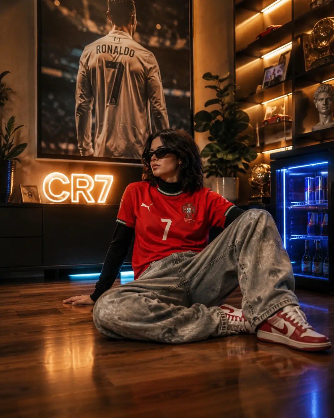 Nanobanana Pro 生成 豪华足球运动主题房CR7葡萄牙女球迷 - AI绘画提示词