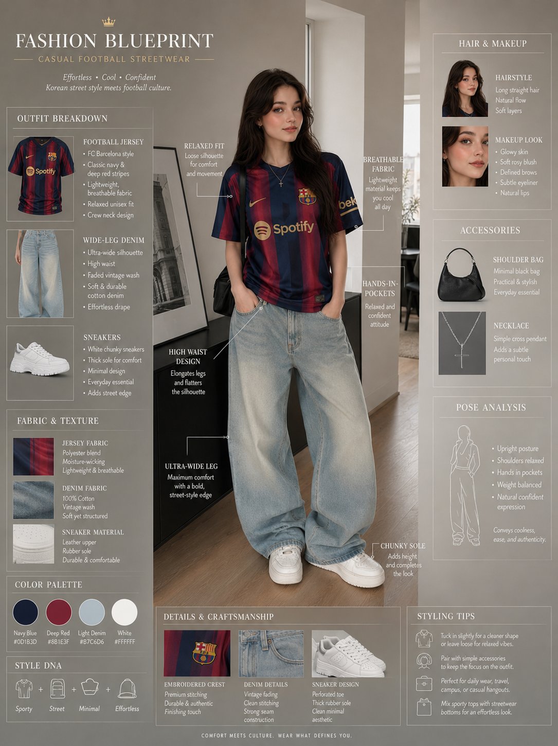 Nanobanana Pro 生成 足球休闲街头风女性服装设计蓝图 - AI绘画提示词