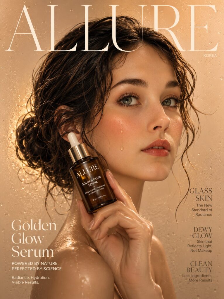 Korean Beauty Campaign Magazine Cover Serum | 极简水光肌韩系护肤广告封面 3 Nanobanana Pro 生成 极简水光肌韩系护肤广告封面 - AI绘画提示词