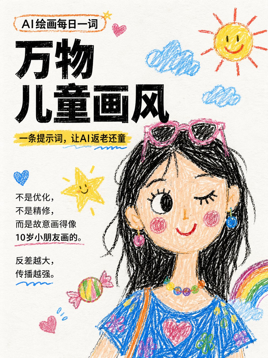Nanobanana Pro 生成 真实儿童蜡笔画插画风格 - AI绘画提示词