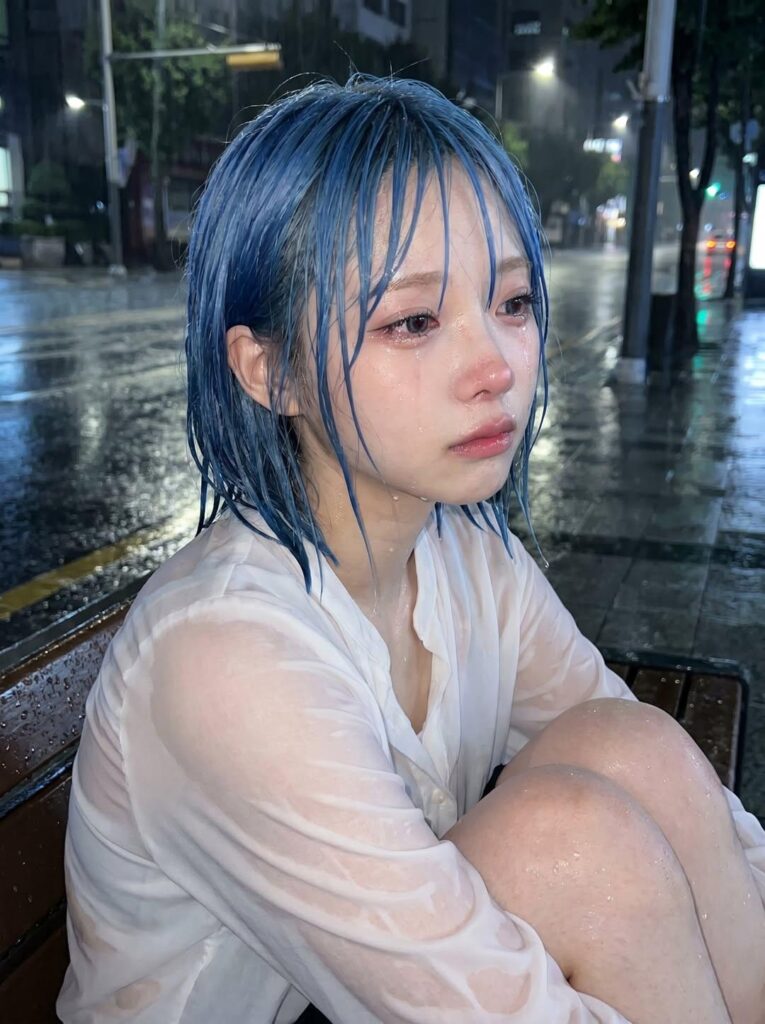 Nanobanana Pro 生成 韩剧雨夜街头破碎感少女写实人像 - AI绘画提示词
