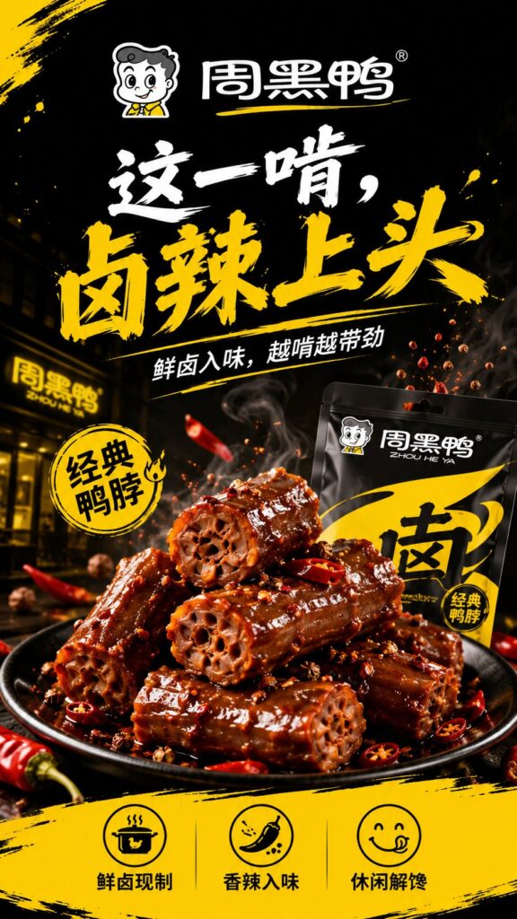 Nanobanana Pro 生成 周黑鸭品牌概念视觉海报生成提示词 - AI绘画提示词