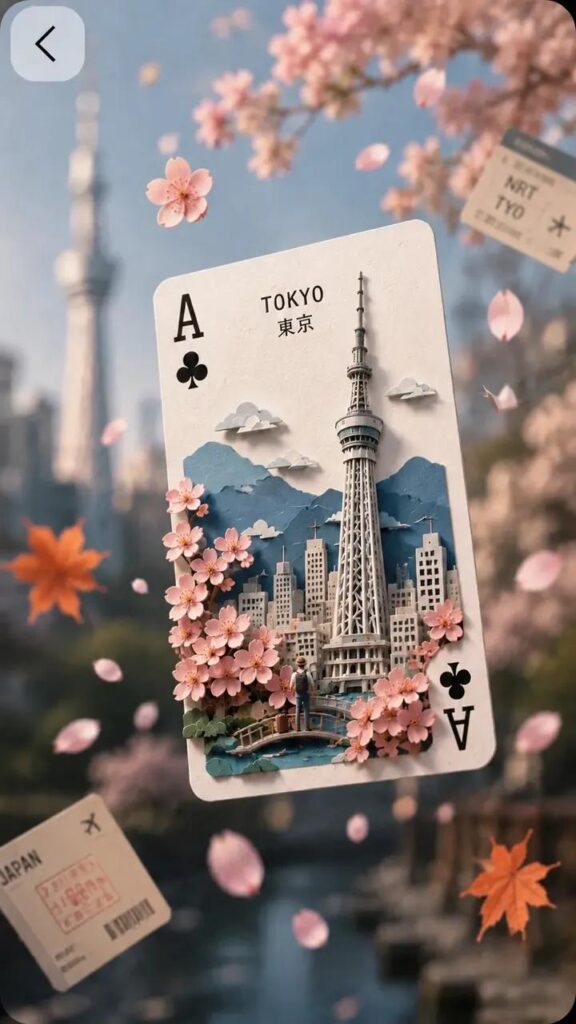 Nanobanana Pro 生成 日本箱根黑桃J立体纸雕奇幻旅行海报 - AI绘画提示词
