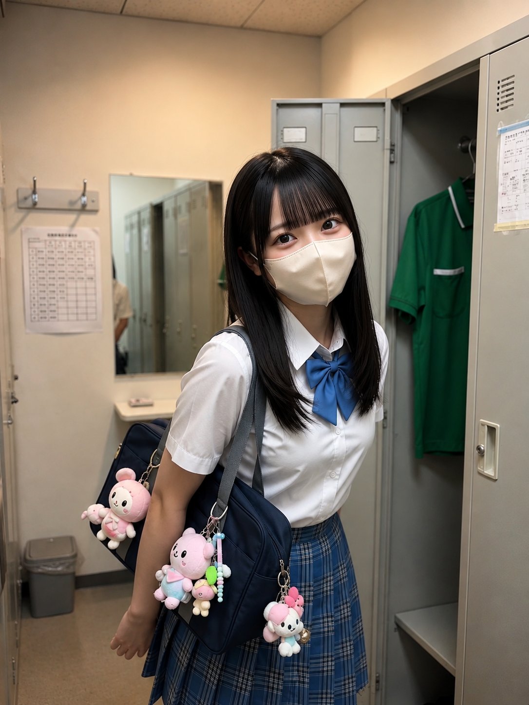 Nanobanana Pro 生成 东亚女学生更衣室写实肖像 - AI绘画提示词