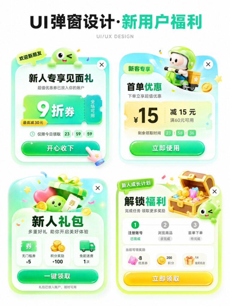 Nanobanana Pro 生成 APP运营弹窗设计提案展示图 - AI绘画提示词